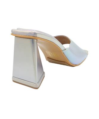 Silver oyster vegan leather block heels 4