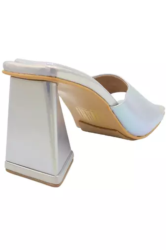 Silver oyster vegan leather block heels
