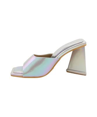 Silver oyster vegan leather block heels 5