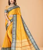 Yellow cotton silk woven womens paithani saree with blouse