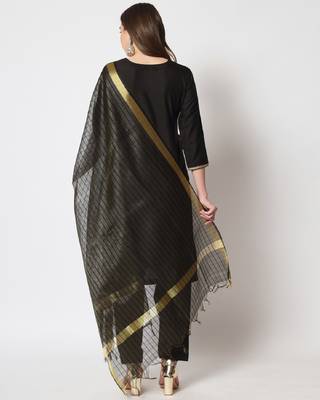 Black Embroidered Straight Kurti with Straight Pants and Dupatta 3