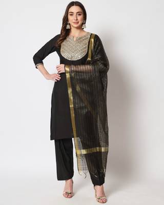 Black Embroidered Straight Kurti with Straight Pants and Dupatta 1