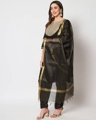 Black Embroidered Straight Kurti with Straight Pants and Dupatta 4