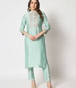 Aqua Magic Straight Kurti with Straight Pants and Organza Dupatta