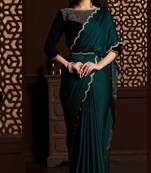 Rama green heavy zari weaving digital print tassel pallu work sponge cotton party wear with blouse