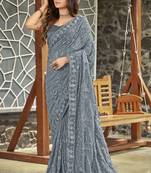Georgette Embellished Grey Sari For Women With Blouse Piece
