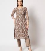 Brown Kota Embroidered Straight Kurti With Straight Pants