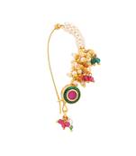 Sasha gold-plated ruby pink & kundan studded maharashtrian nosepin