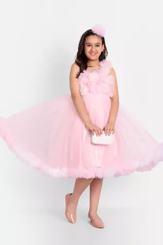 Tilism baby net baby pink flower dress gown dress
