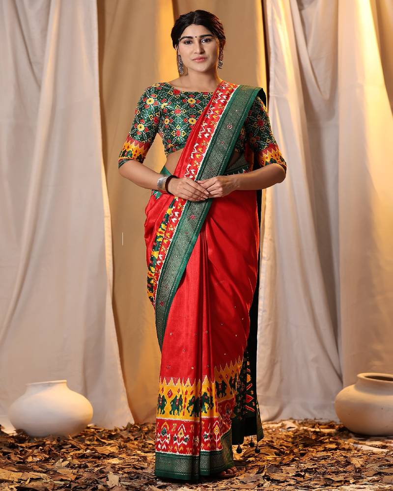 Red Patola Saree With Blouse