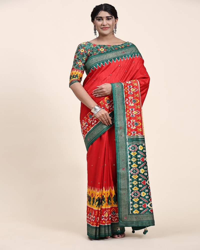 Red Patola Saree With Blouse
