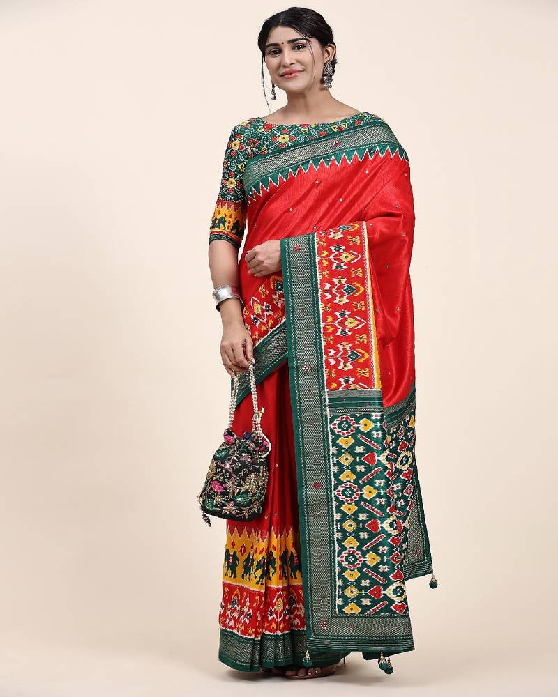 Red Patola Saree With Blouse