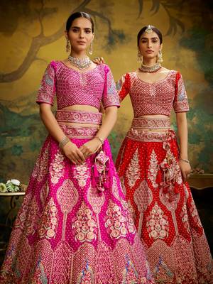 Red Pure Silk Moti & Zarkan heavy embroidery Semi-Stitched Lehenga choli & Dupatta 5