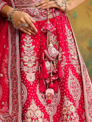 Red Pure Silk Moti & Zarkan heavy embroidery Semi-Stitched Lehenga choli & Dupatta 6