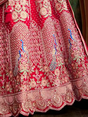 Red Pure Silk Moti & Zarkan heavy embroidery Semi-Stitched Lehenga choli & Dupatta 7