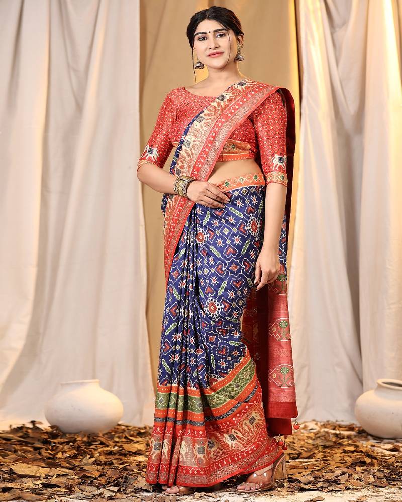 Blue Patola Saree With Blouse