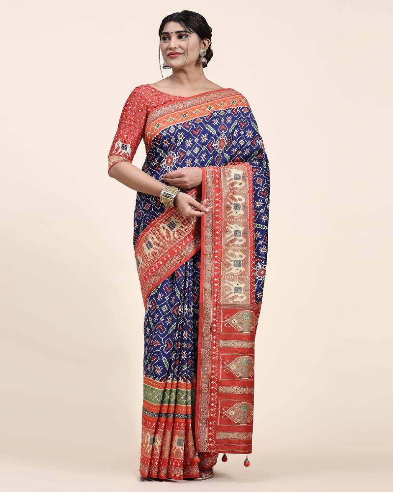 Blue Patola Saree With Blouse