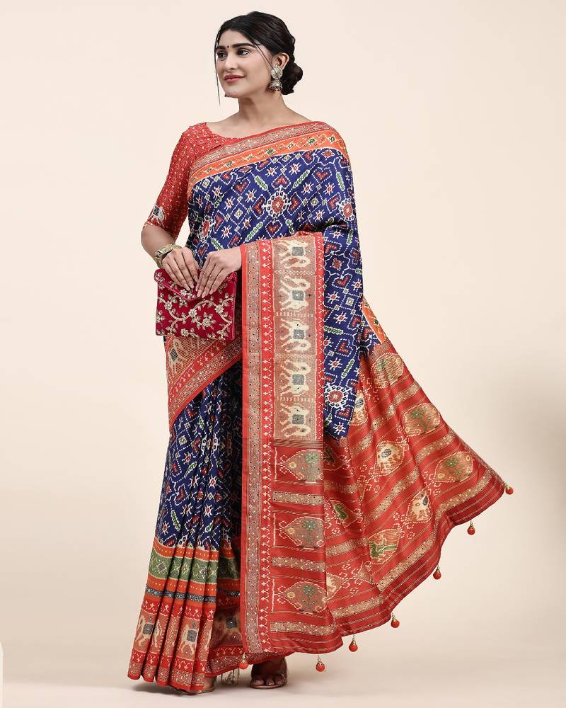 Blue Patola Saree With Blouse