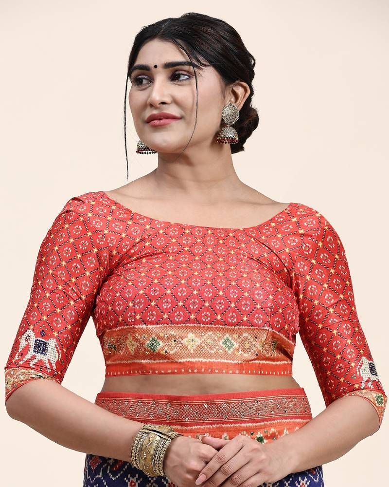 Blue Patola Saree With Blouse