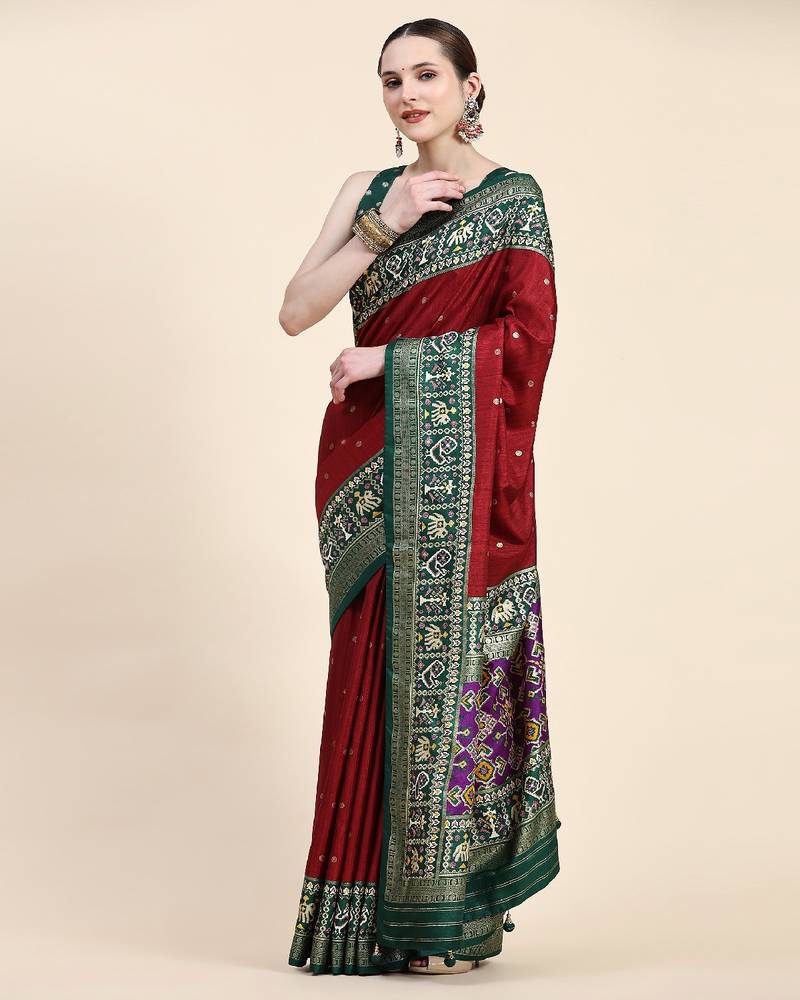 Beige Patola Saree With Blouse