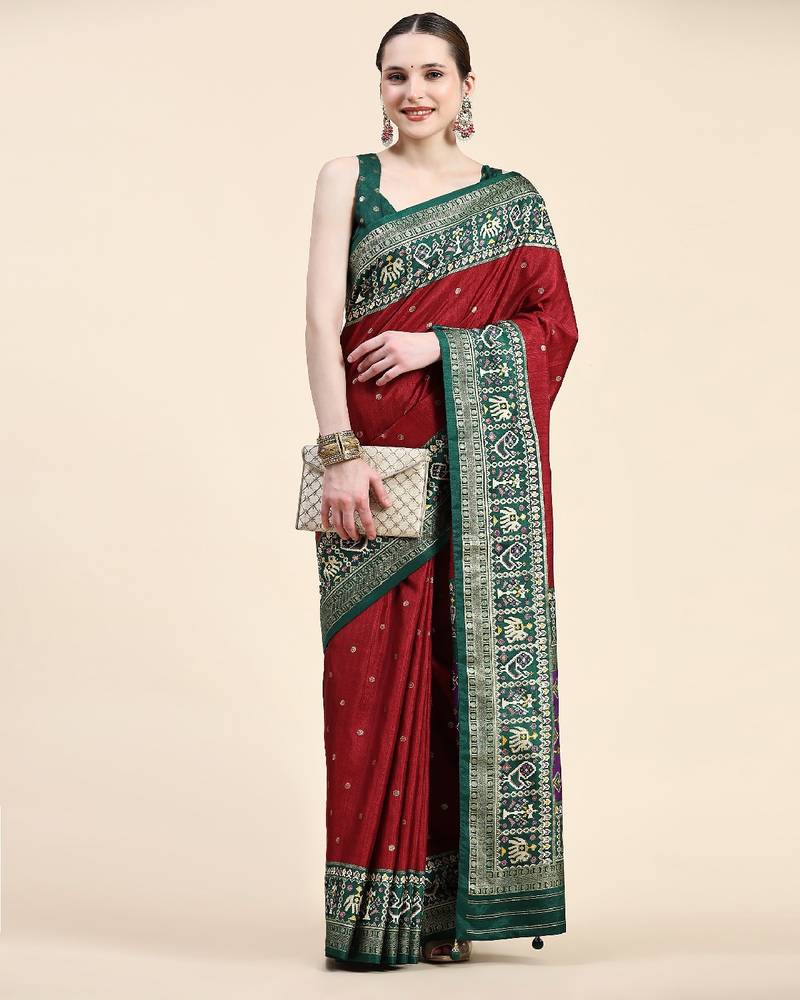 Beige Patola Saree With Blouse