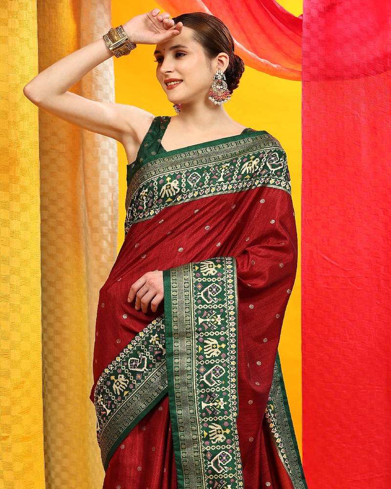 Beige Patola Saree With Blouse