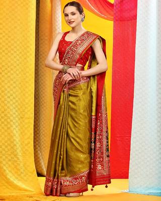 Peach Kanji Varam Saree With Blouse 4