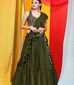 Green  Georgette Lehnga Choli with Dupatta