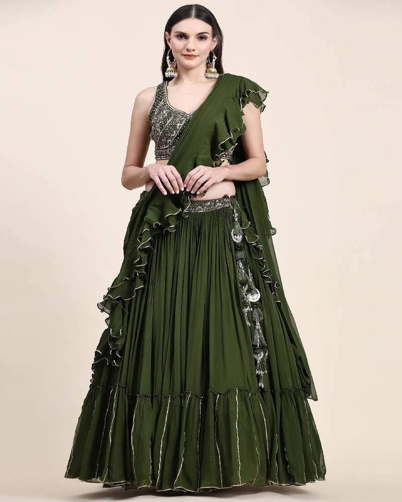 Green  Georgette Lehnga Choli with Dupatta