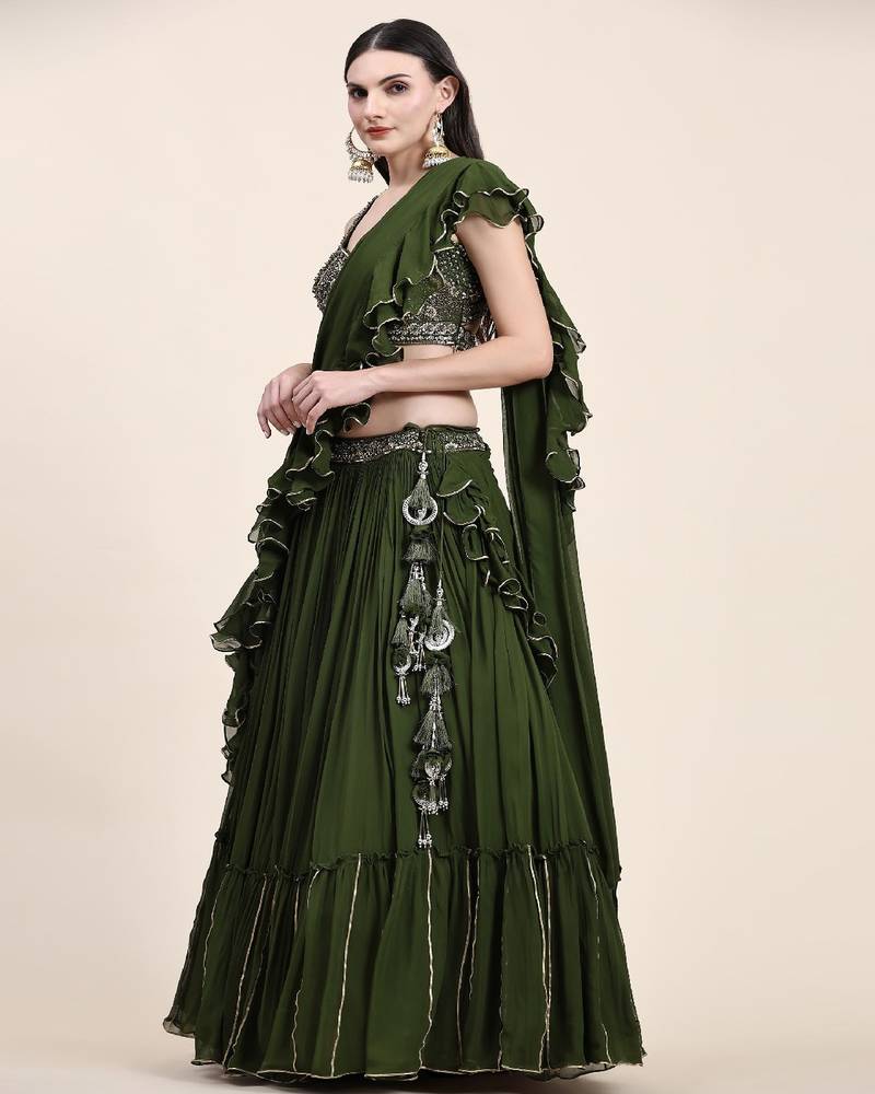 Green  Georgette Lehnga Choli with Dupatta