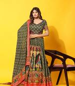 Green Embroidered Silk Lehenga Choli with Dupatta