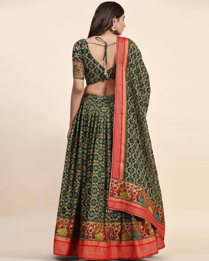 Green Embroidered Silk Lehenga Choli with Dupatta