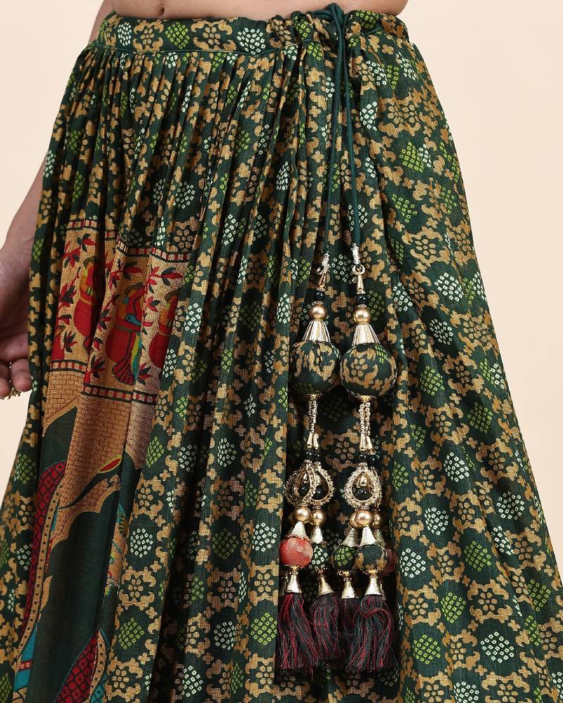 Green Embroidered Silk Lehenga Choli with Dupatta