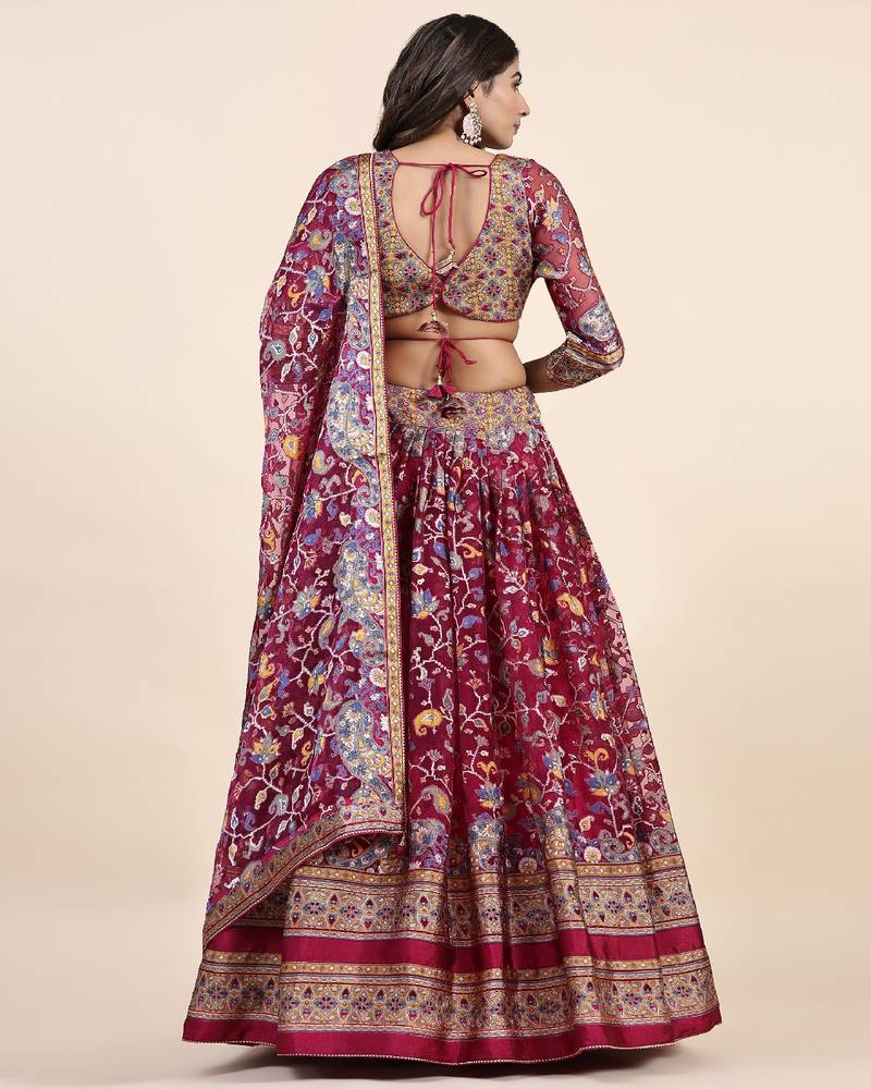 Pink Embroidered Silk Lehenga Choli with Dupatta
