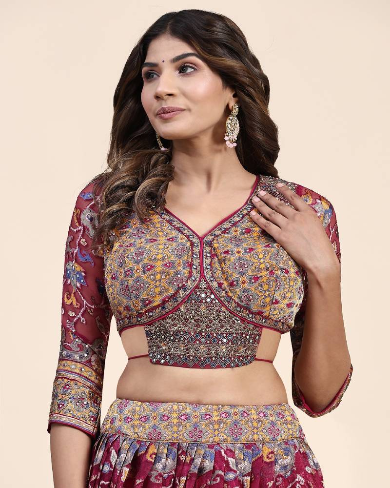 Pink Embroidered Silk Lehenga Choli with Dupatta