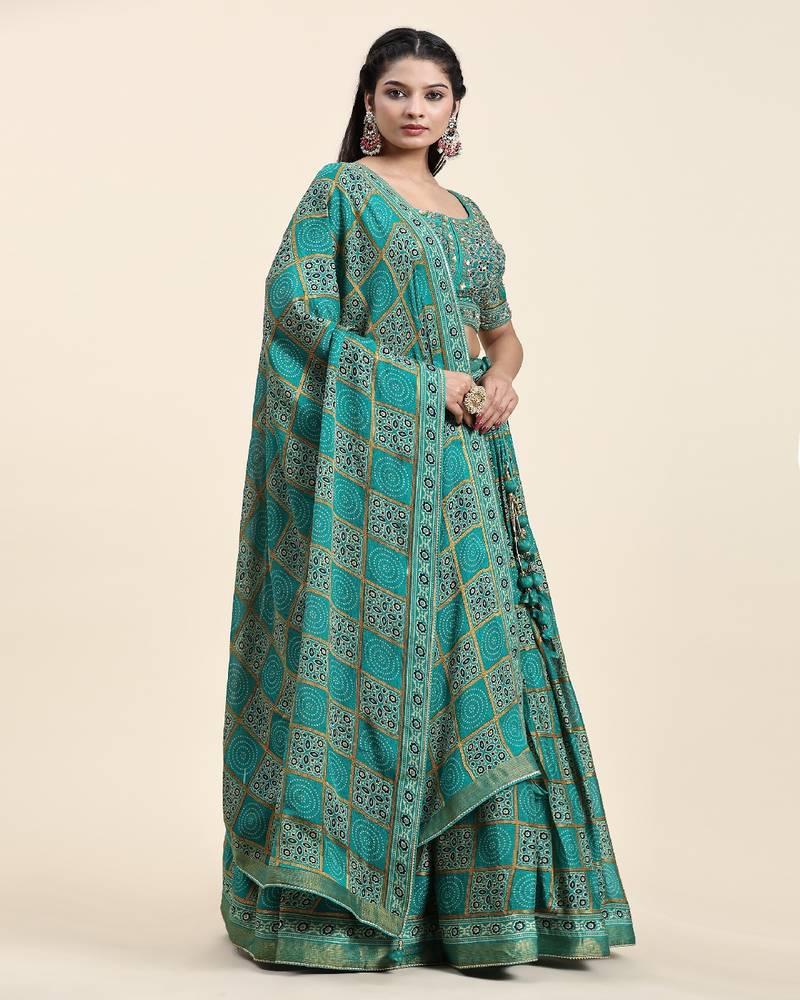Sea Green Embroidered Silk Lehenga Choli with Dupatta