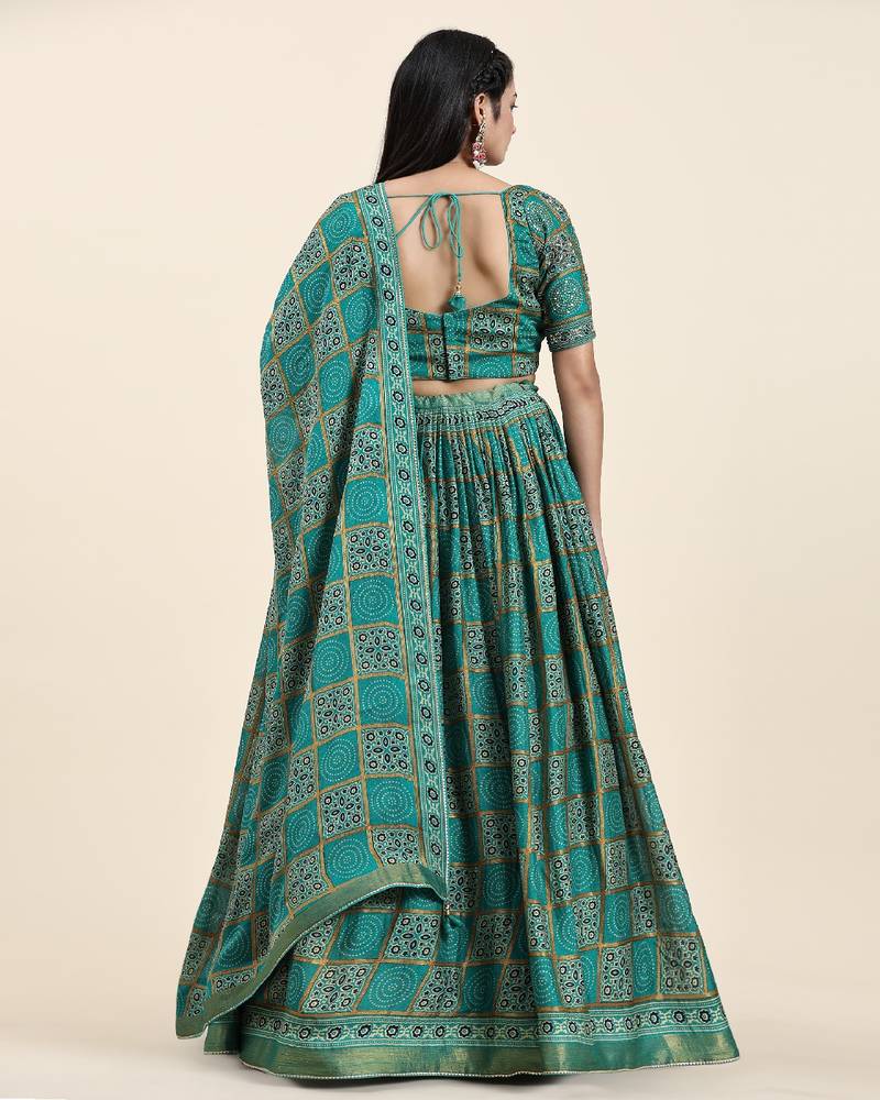 Sea Green Embroidered Silk Lehenga Choli with Dupatta
