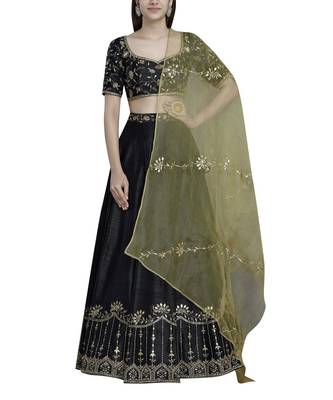 Black Raw Silk Lehenga Set 1