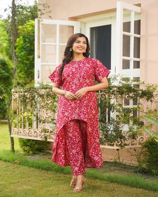 PINK MUSLIN PRINTED UP -DOWN CO-ORD SET 3
