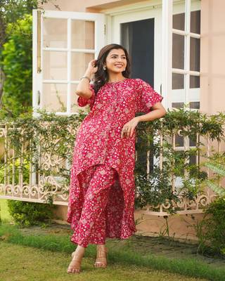 PINK MUSLIN PRINTED UP -DOWN CO-ORD SET 5