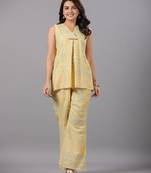 RAYON SLUB PRINTED SLEEVELESS TOP & BELL BOTTOM PANT