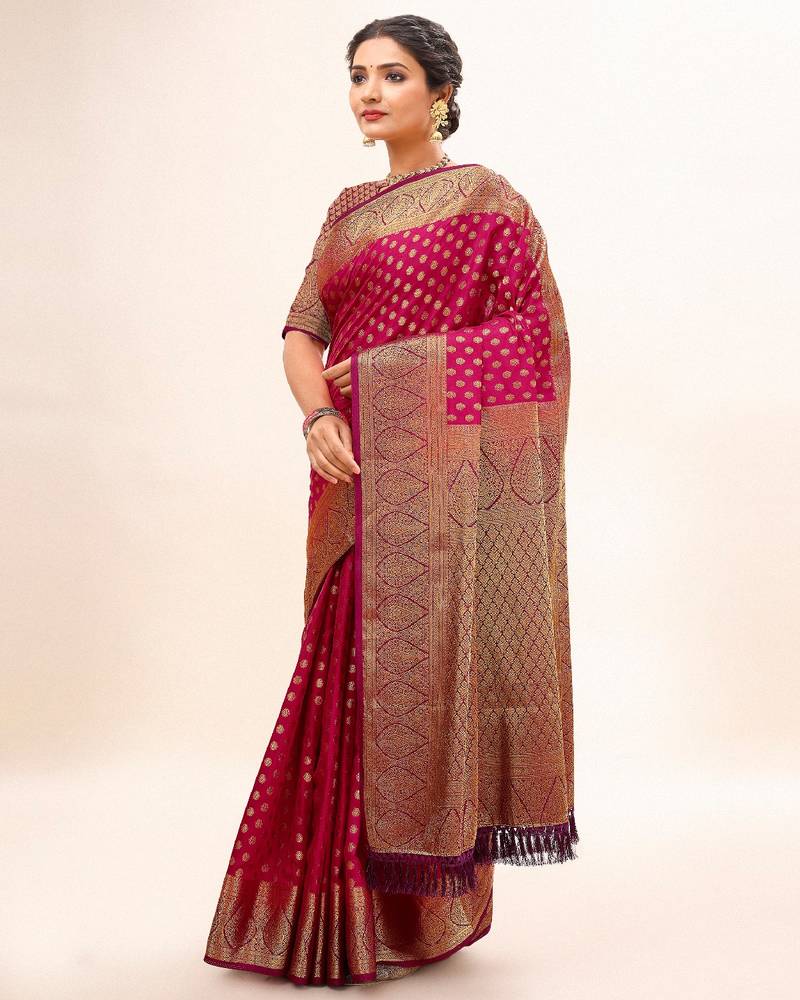 Women's Dola Silk Red Woven Design Designer Saree With Blouse Piece