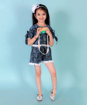 Blue cotton casual shorts set 1