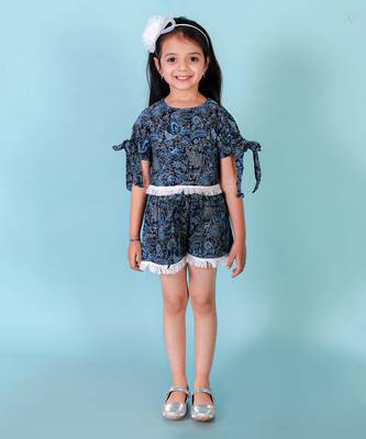 Blue cotton casual shorts set 2