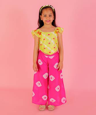 Pink girls fusion flared palazzo set 1