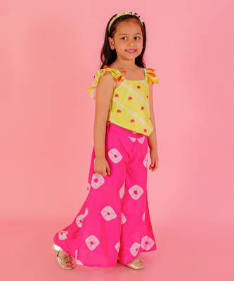 Pink girls fusion flared palazzo set 3