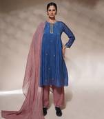 Electric blue & blush pink jenny kurta set