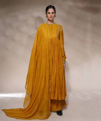 Mustard yellow goyave anarkali set 1