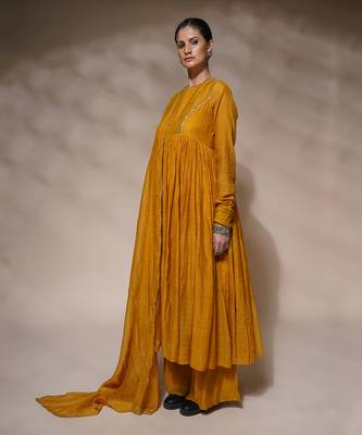 Mustard yellow goyave anarkali set 5
