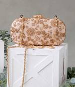 Beige embroidered ada capsule clutch